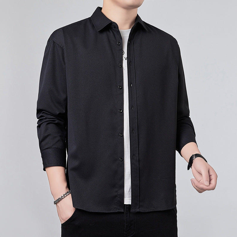 Men's Long Sleeve Shirt with Relaxed Fit and Light Satin Look Mune Fashion