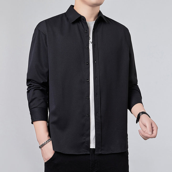 Men's Long Sleeve Shirt with Relaxed Fit and Light Satin Look Mune Fashion