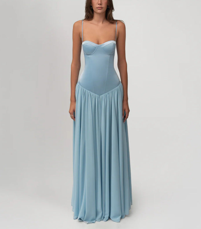 Women’s shaping bustier evening dress with pre-shaped corset construction and wide chiffon flared skirt Mune Fashion