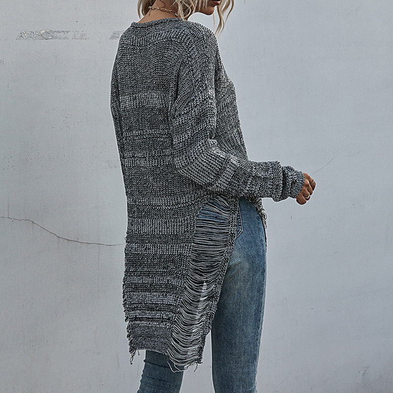 Women Casual Knit Sweater with Fringes Mune Fashion