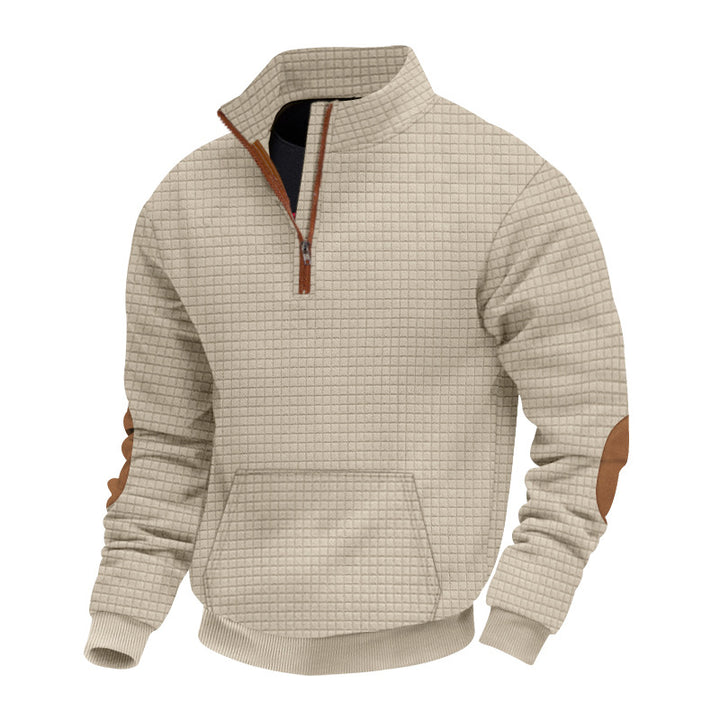 Men's quilted half-zip pullover with zip collar and synthetic leather elbow patches Mune Fashion