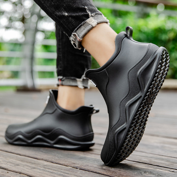 Women's Waterproof Slip-On Ankle Rubber Boot with Rolled Knit Collar Mune Fashion