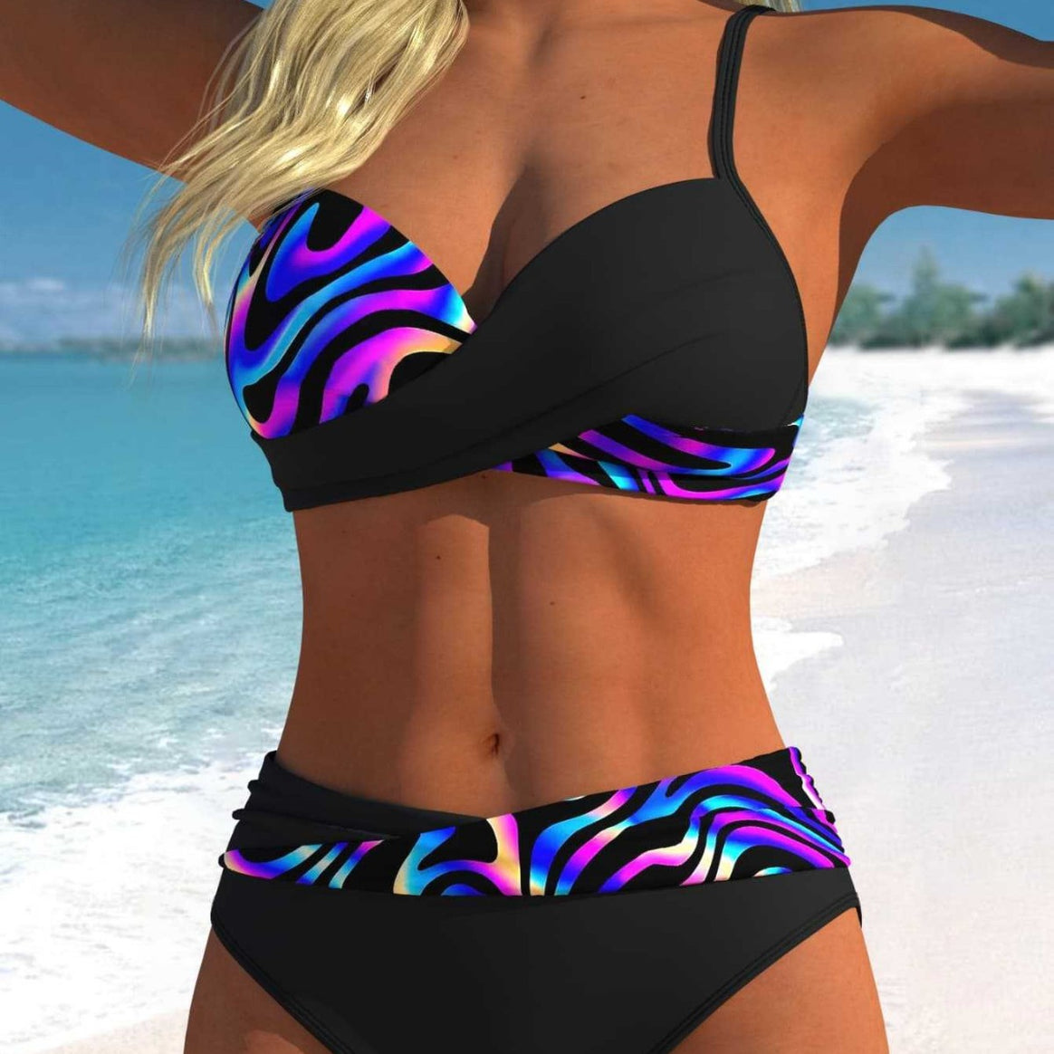 Women’s bikini set with floral wrap pattern and comfortable high-waist briefs Mune Fashion