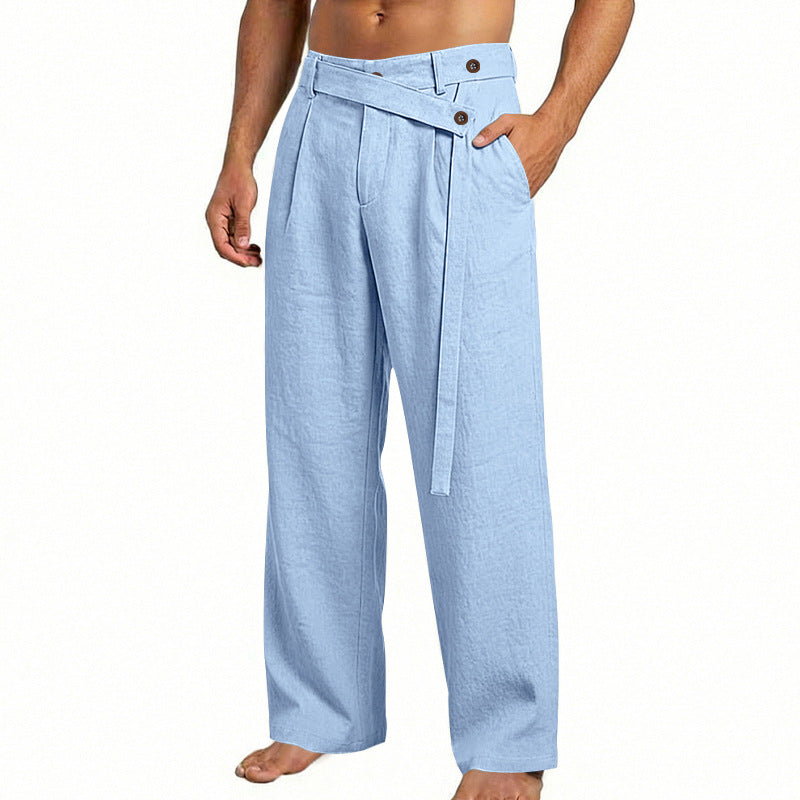 Men's wide linen pants with wrap waistband, high waist and casual leg Mune Fashion