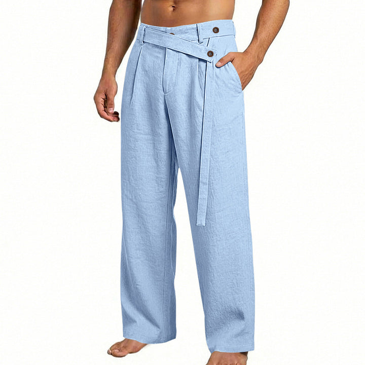 Men's wide linen pants with wrap waistband, high waist and casual leg Mune Fashion