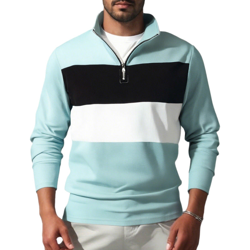 Men's Nano Sweatshirt with half zipper, stand-up collar and distinctive block stripes Mune Fashion