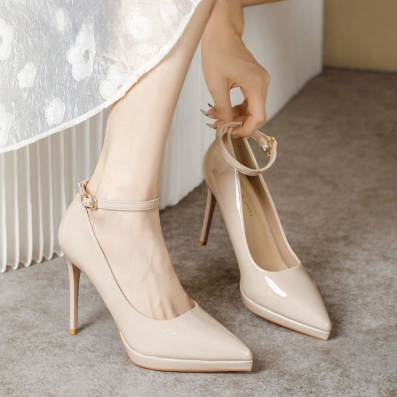 Women’s Pointed Platform Pumps with Sculpted Stiletto and Ankle Strap Mune Fashion