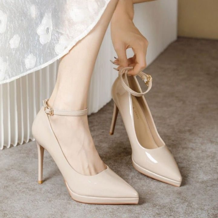 Women’s Pointed Platform Pumps with Sculpted Stiletto and Ankle Strap Mune Fashion