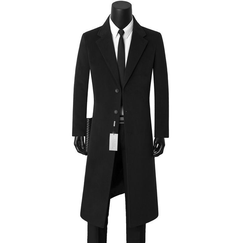 Men's single-breasted long coat with narrow silhouette, notched lapel and knee-length cut Mune Fashion