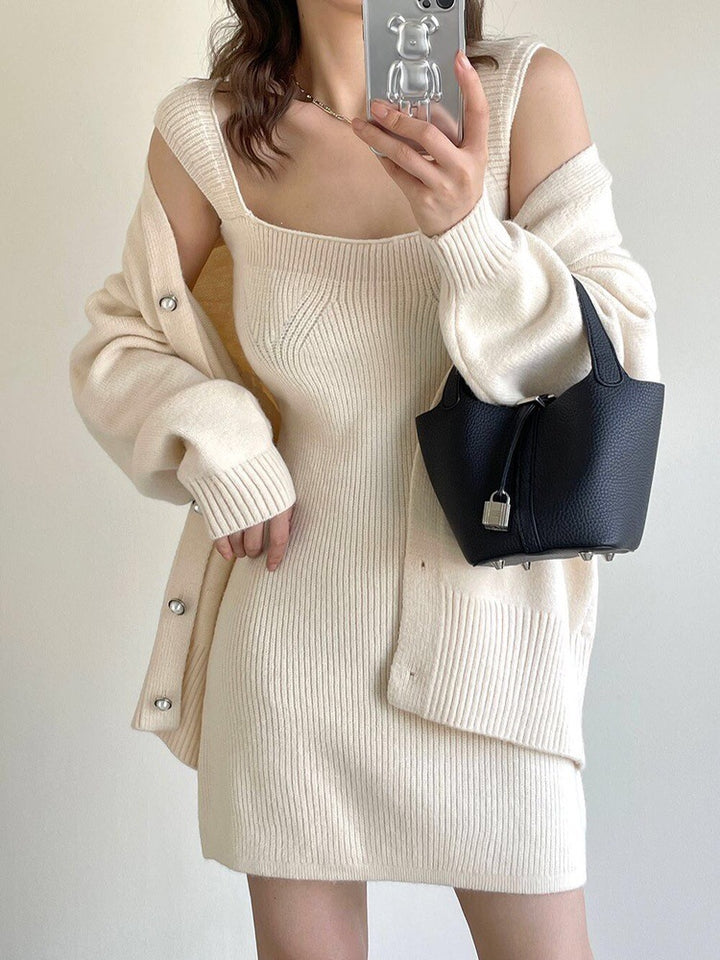 Women's knitted dress with open knit cardigan Mune Fashion
