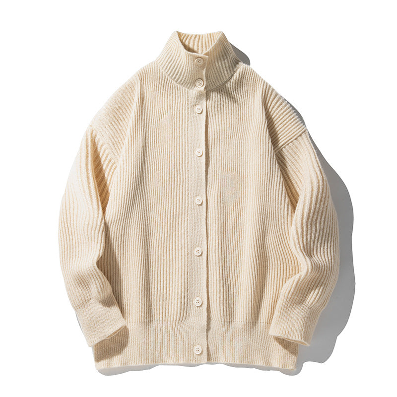 Women's Oversize Cardigan made of fine rib knit with high roll collar and continuous button placket Mune Fashion