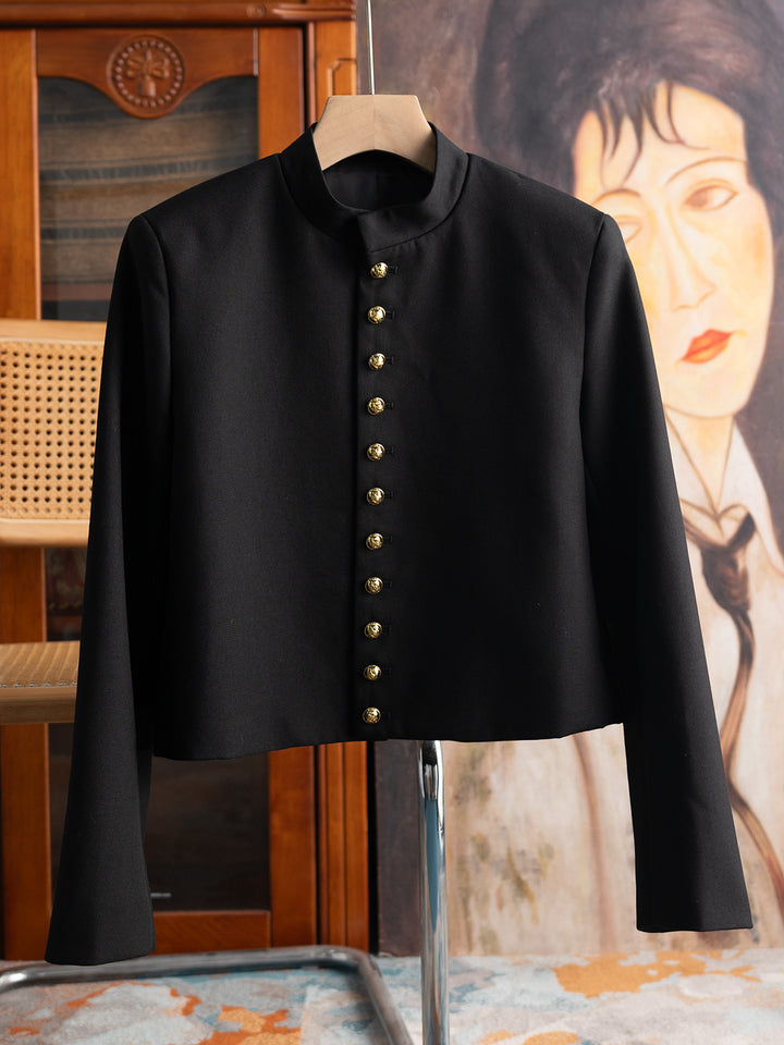 Women's Fashion Jacket with Stand-up Collar and Gold Buttons Mune Fashion