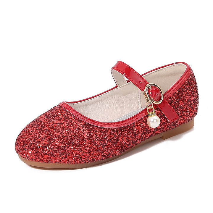 Girl Glittering Mary Jane Ballet Flats with Pearl Application Mune Fashion