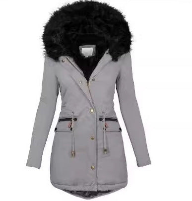 Women Slim-Fit Thermal Parka with voluminous faux fur hood and drawstring Mune Fashion