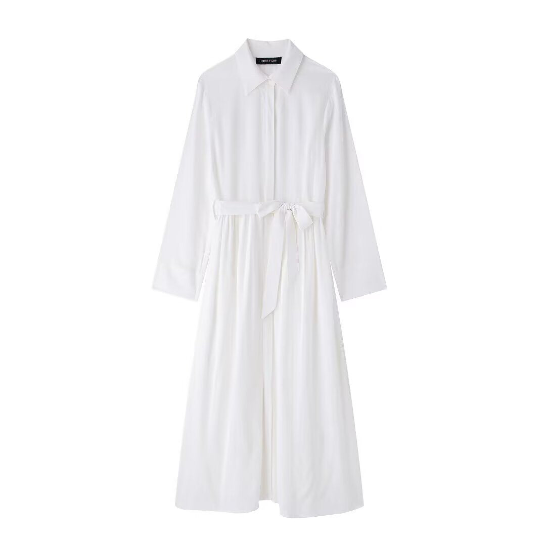 Women's shirt dress with belt and flowing maxi skirt silhouette Mune Fashion