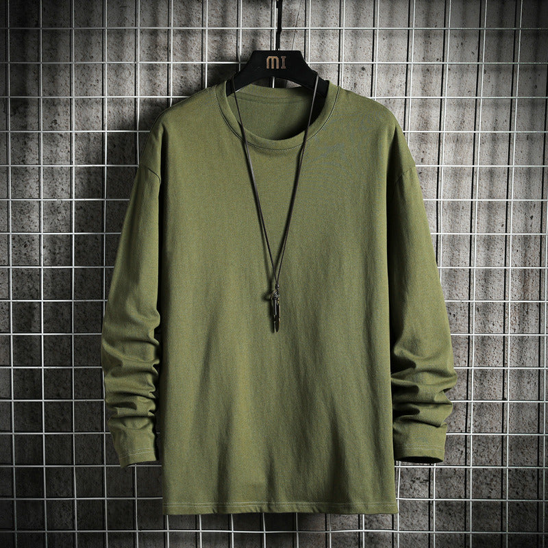 Men's Casual Cotton Basic Long Sleeve Shirt with Round Neck, Relaxed Fit and Reinforced Hem Processing Mune Fashion