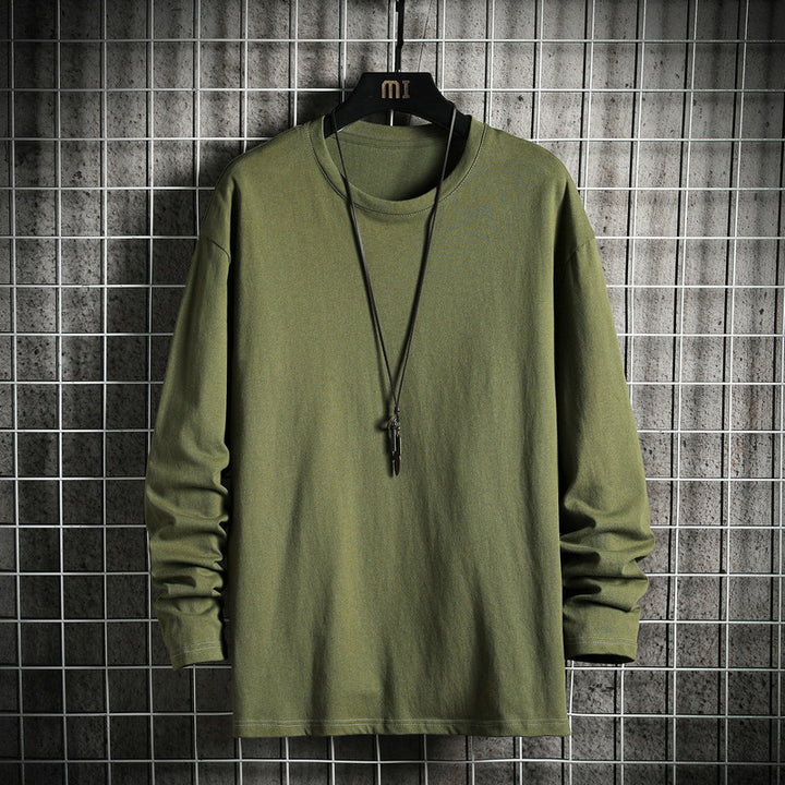 Men's Casual Cotton Basic Long Sleeve Shirt with Round Neck, Relaxed Fit and Reinforced Hem Processing Mune Fashion