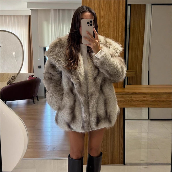 Women's Short Coat Oversize Faux Fur with Voluminous Shawl Collar and Boxy Silhouette Mune Fashion