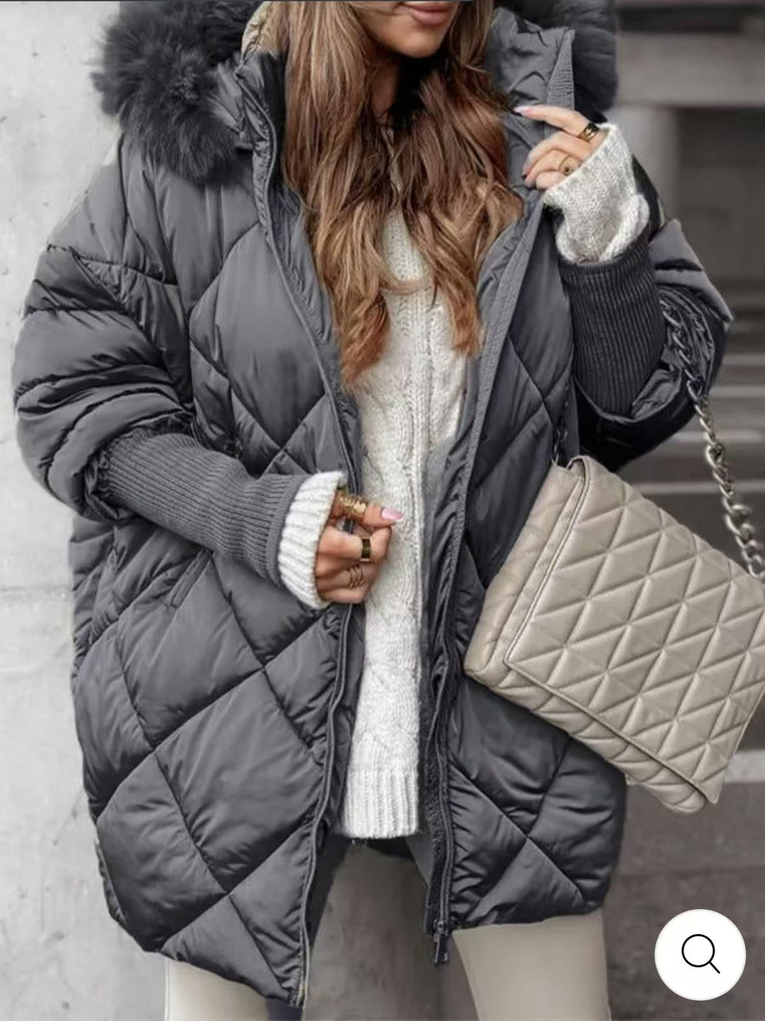 Women nan wide-cut quilted winter parka with hood faux fur trim and ribbed cuffs Mune Fashion