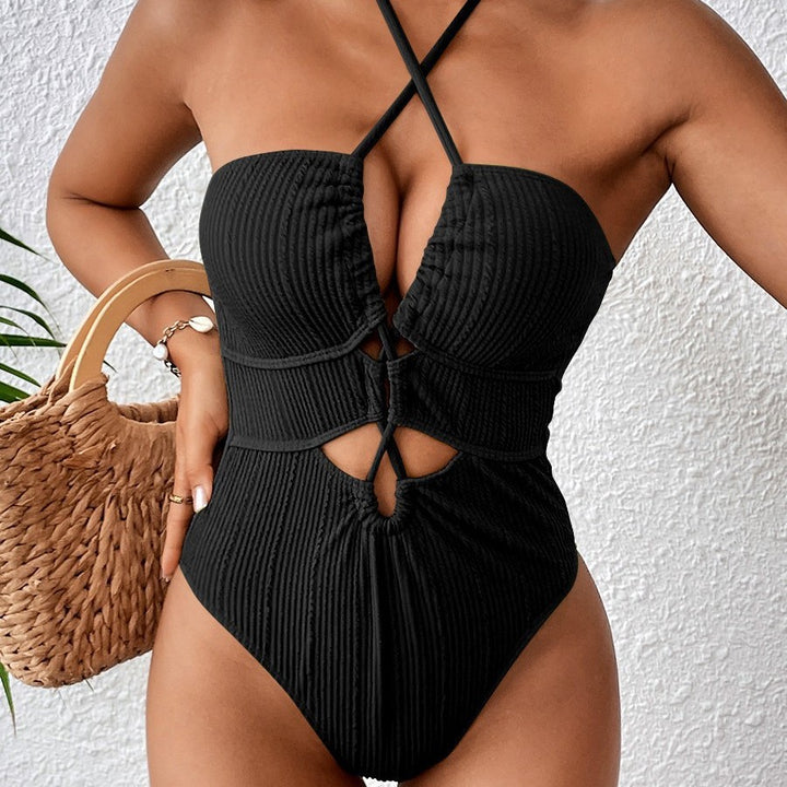 Women High-Cut Swimsuit with Cut-Outs and Trendy Straps Mune Fashion