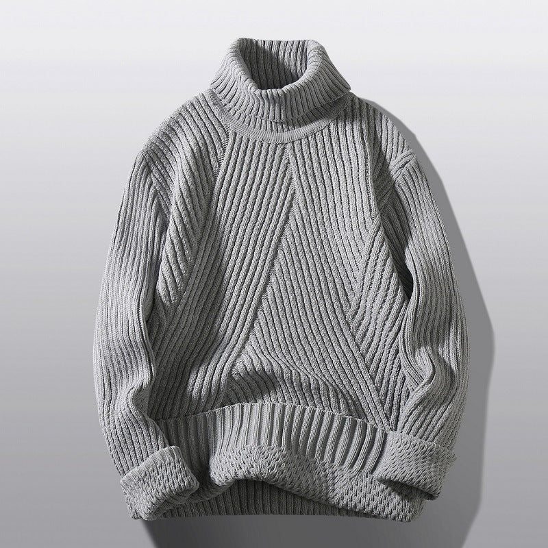 Men's structured turtleneck sweater with diagonal rib texture and slim fit Mune Fashion
