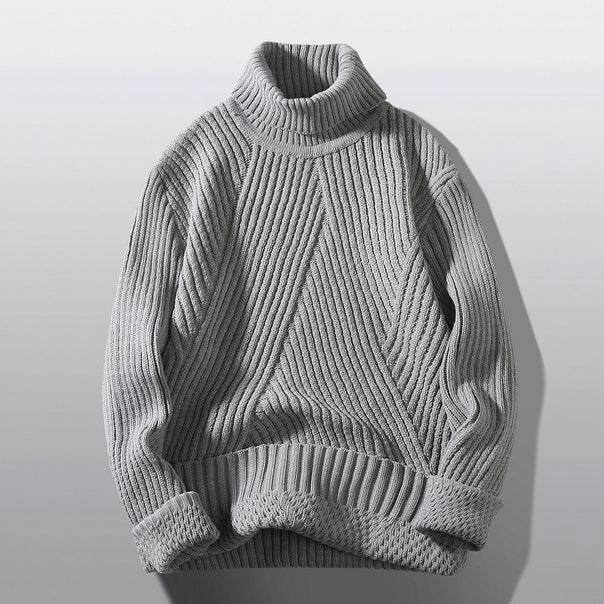 Men's structured turtleneck sweater with diagonal rib texture and slim fit Mune Fashion