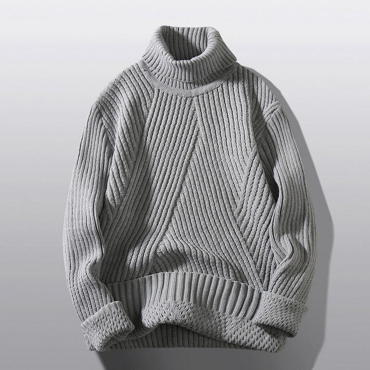 Men's structured turtleneck sweater with diagonal rib texture and slim fit Mune Fashion