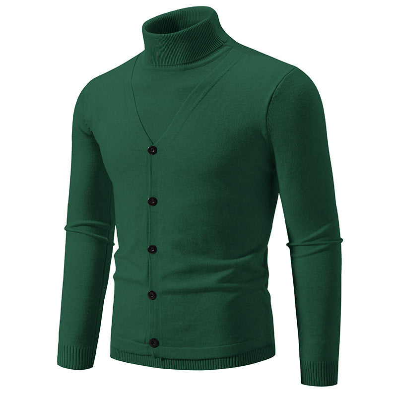 Men's Fine Turtleneck Sweater with Decorative Button Placket and Slim Silhouette Mune Fashion