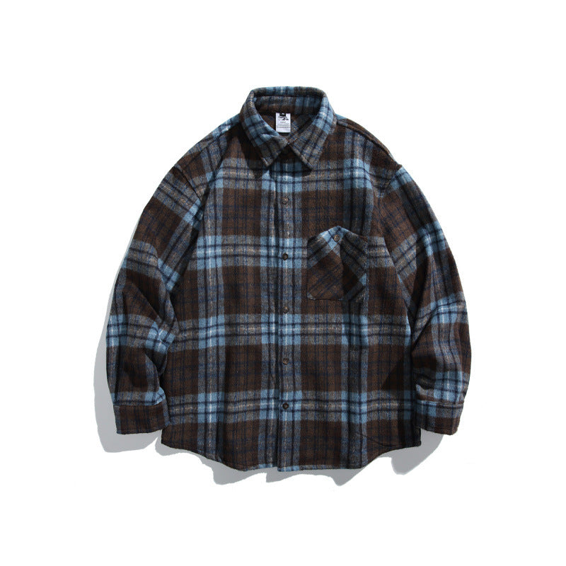 Unisex Boxy Overshirt Jacket made of soft wool blend with check pattern and patch chest pocket Mune Fashion