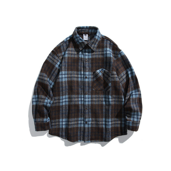 Unisex Boxy Overshirt Jacket made of soft wool blend with check pattern and patch chest pocket Mune Fashion