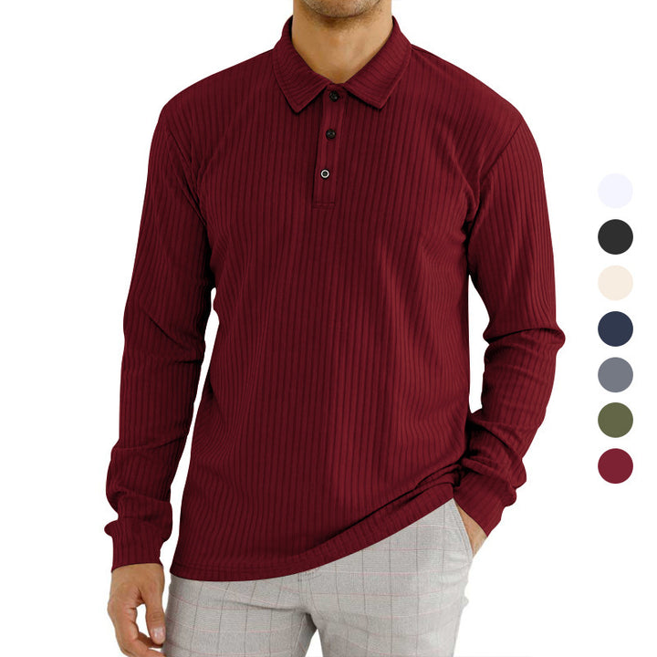 Men's nano ribbed long sleeve polo shirt with fine ribbed texture, classic collar, and elastic hem Mune Fashion