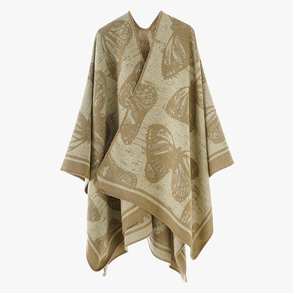 Women's oversized knit overlay in jacquard with butterfly motif and contrasting hem edge Mune Fashion