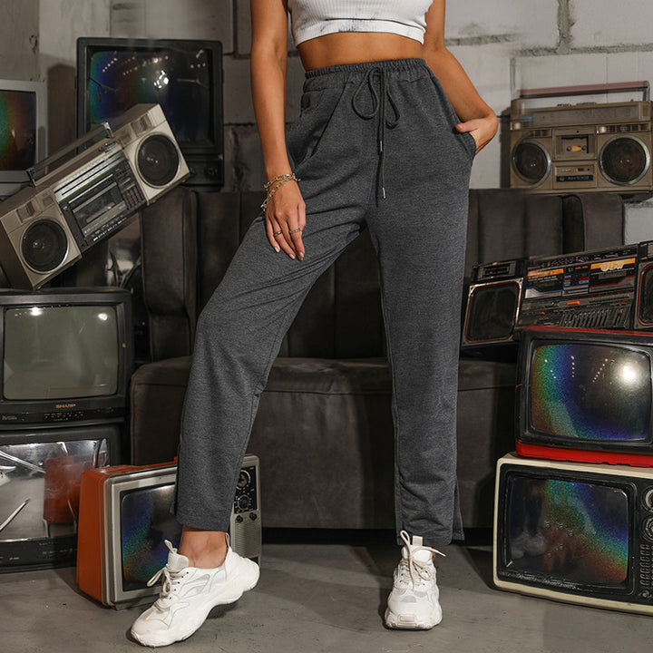 Women's Casual High-Waist Relaxed Pants with Wide Leg, Elastic Waistband and Drawstring Mune Fashion