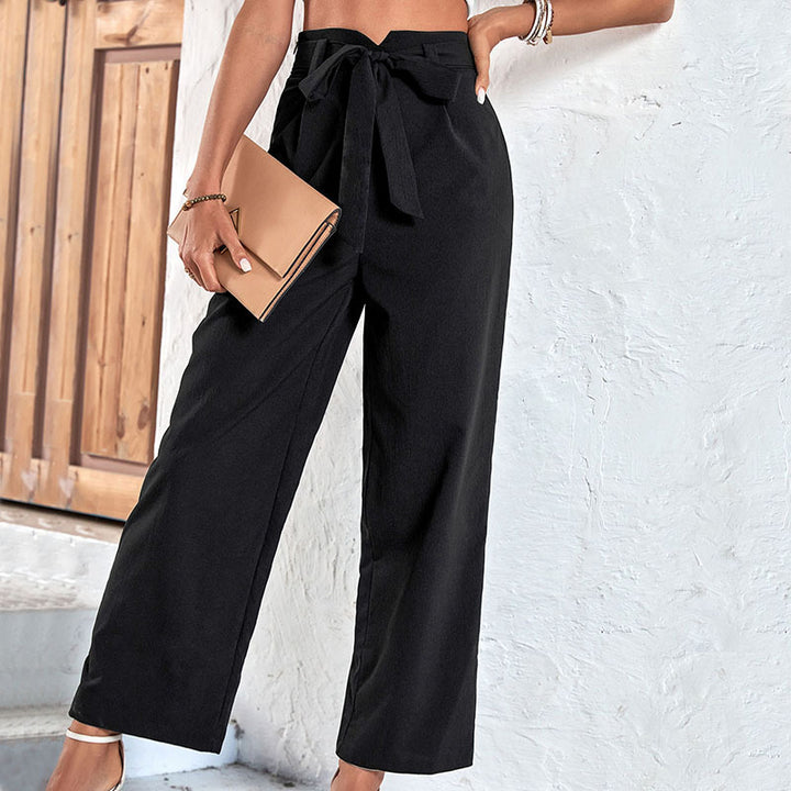 Ladies Elegant High-Waisted Trousers with Wide Leg and Tie Belt Mune Fashion