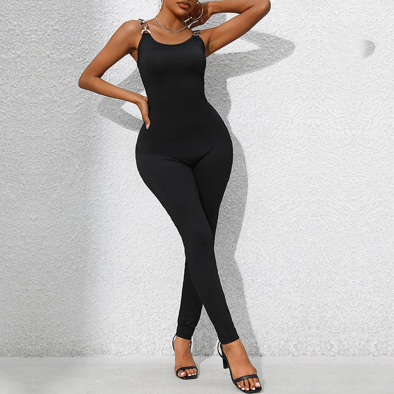 Women's figure-hugging jumpsuit with chain straps and narrow leg section Mune Fashion