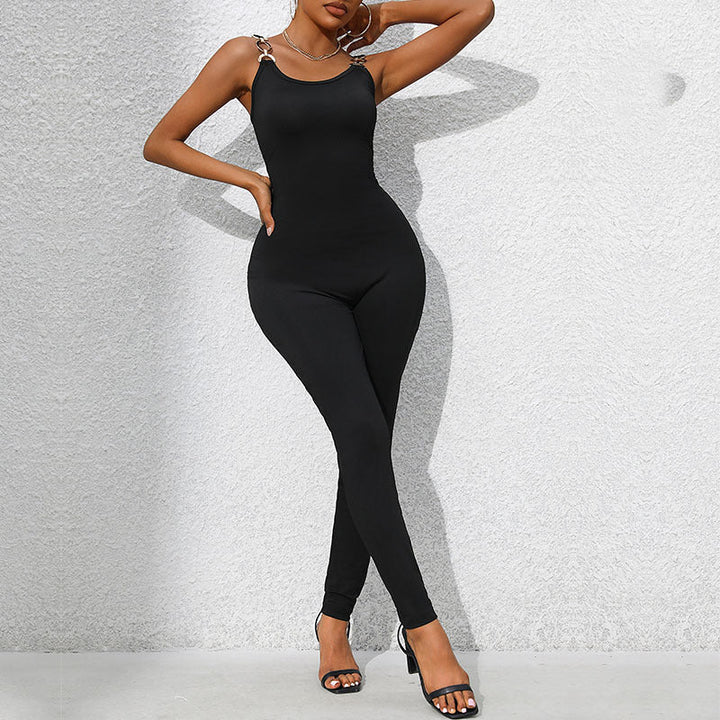 Women's figure-hugging jumpsuit with chain straps and narrow leg section Mune Fashion