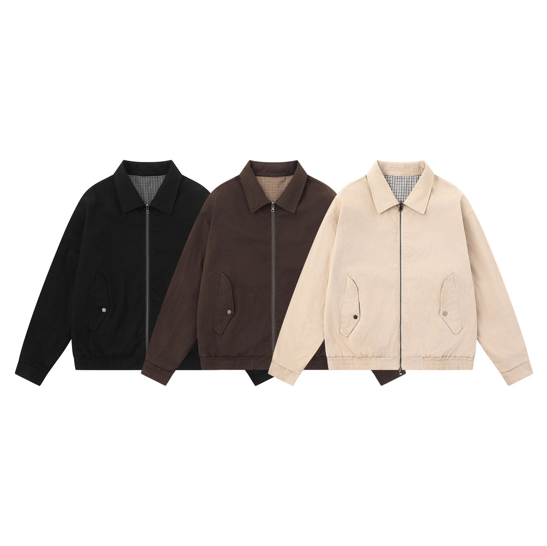Men's Boxy Canvas Blouson Jacket with Zipper, Flap Pockets and Elastic Hem Mune Fashion