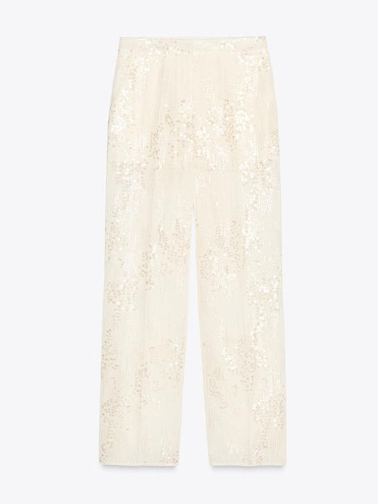 Women's wide sequin pants with high waistband and flowing leg Mune Fashion