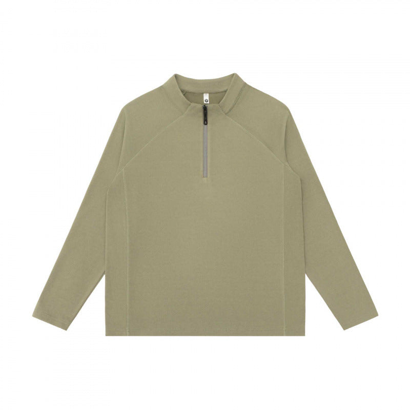 Unisex Lightweight Oversized Half-Zip Sweatshirt with Raglan Sleeves and Stand-Up Collar Mune Fashion