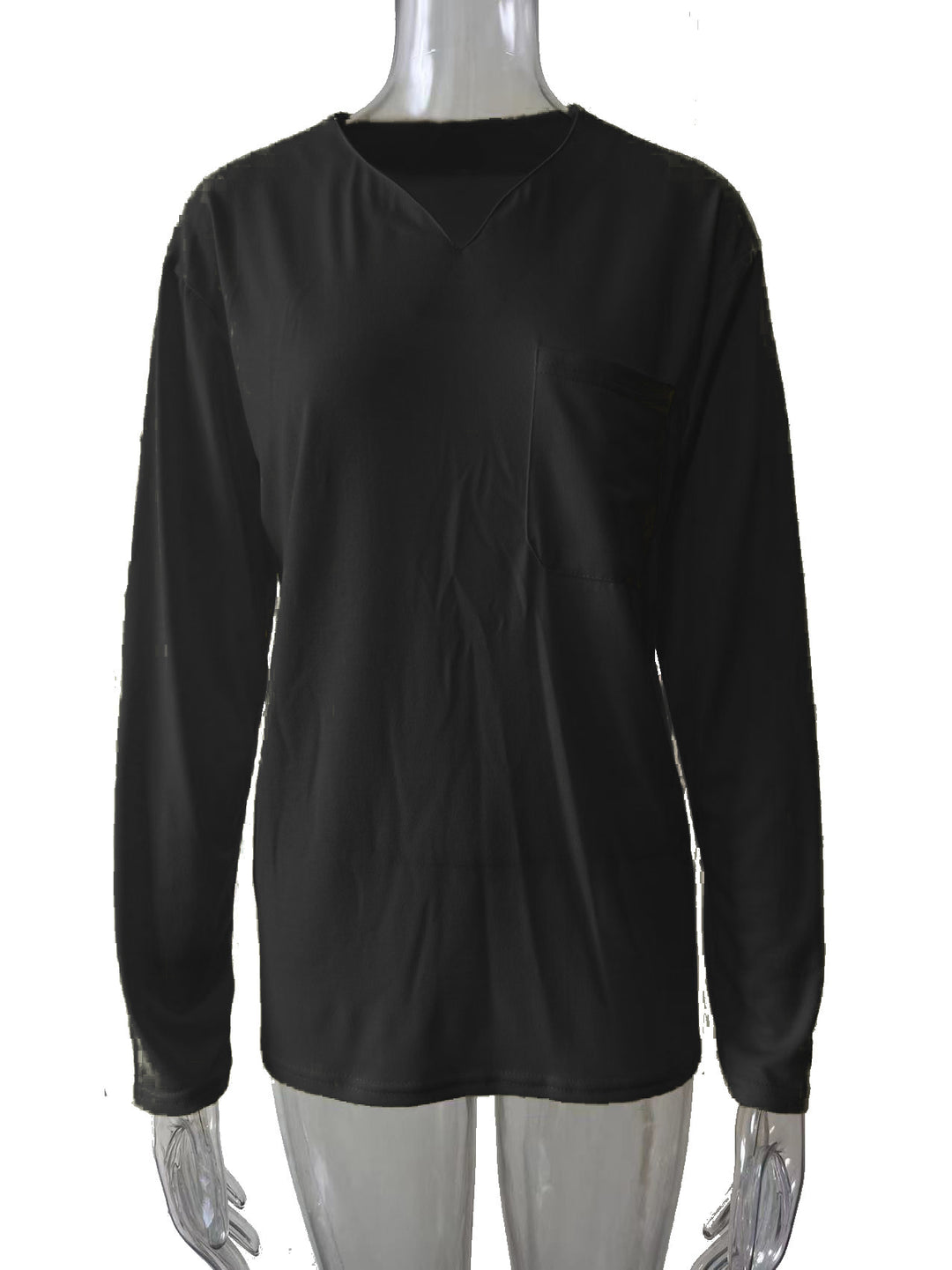 Women nan legeres Long-sleeve shirt with V-notch neckline, chest pocket, and relaxed oversized fit Mune Fashion