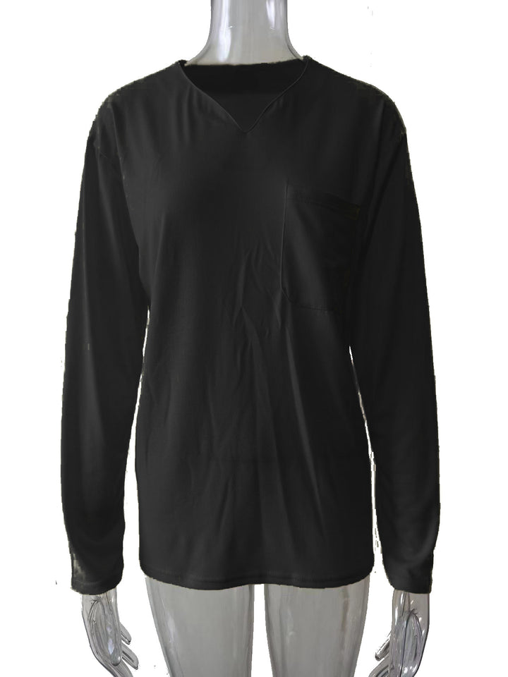 Women nan legeres Long-sleeve shirt with V-notch neckline, chest pocket, and relaxed oversized fit Mune Fashion
