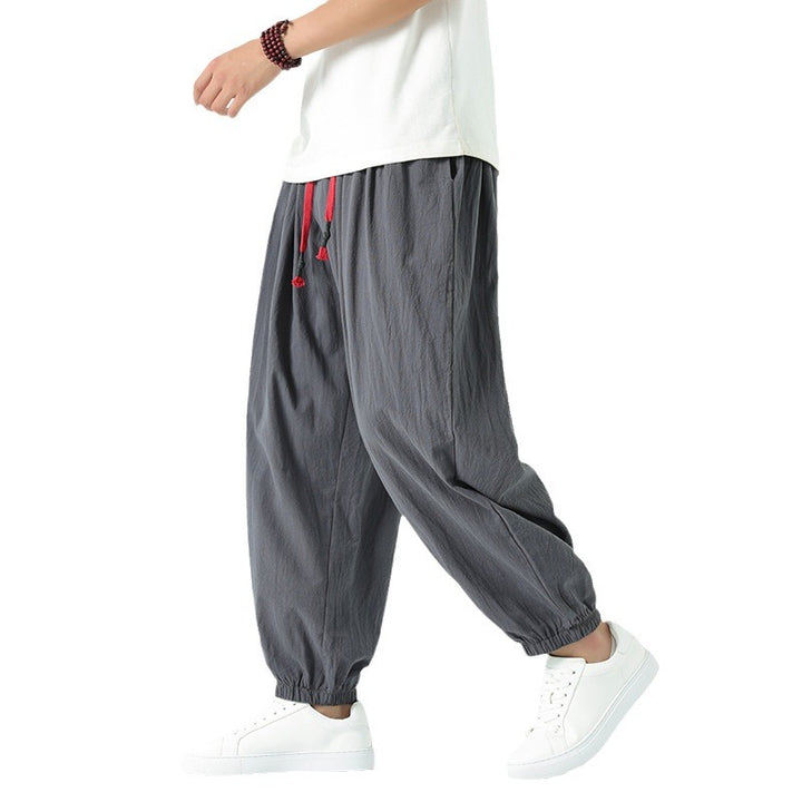 Men's loosely cut linen-cotton pants with drawstring and elastic cuffs Mune Fashion