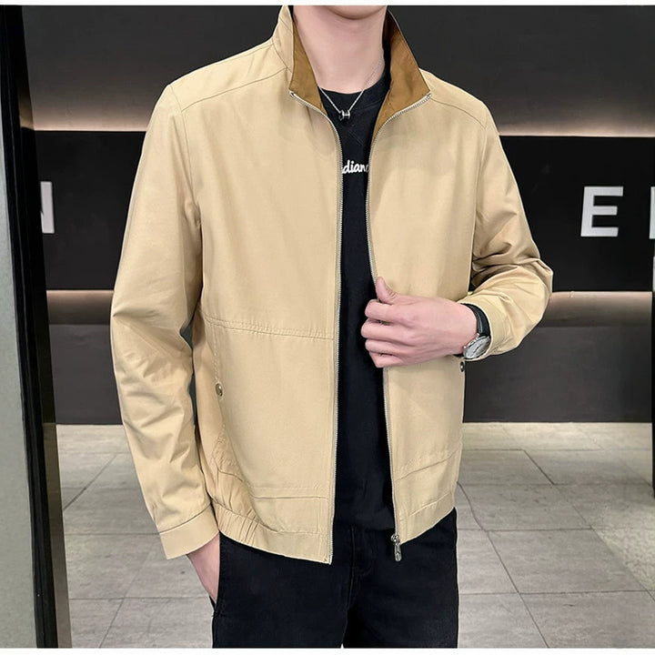 Men's Minimalistic City Zip Jacket made of microfiber with stand-up collar, concealed pockets, and elastic hem Mune Fashion