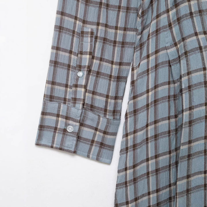 Women's Long Checked Shirt Dress with Full Button Placket and A-Line Silhouette Mune Fashion