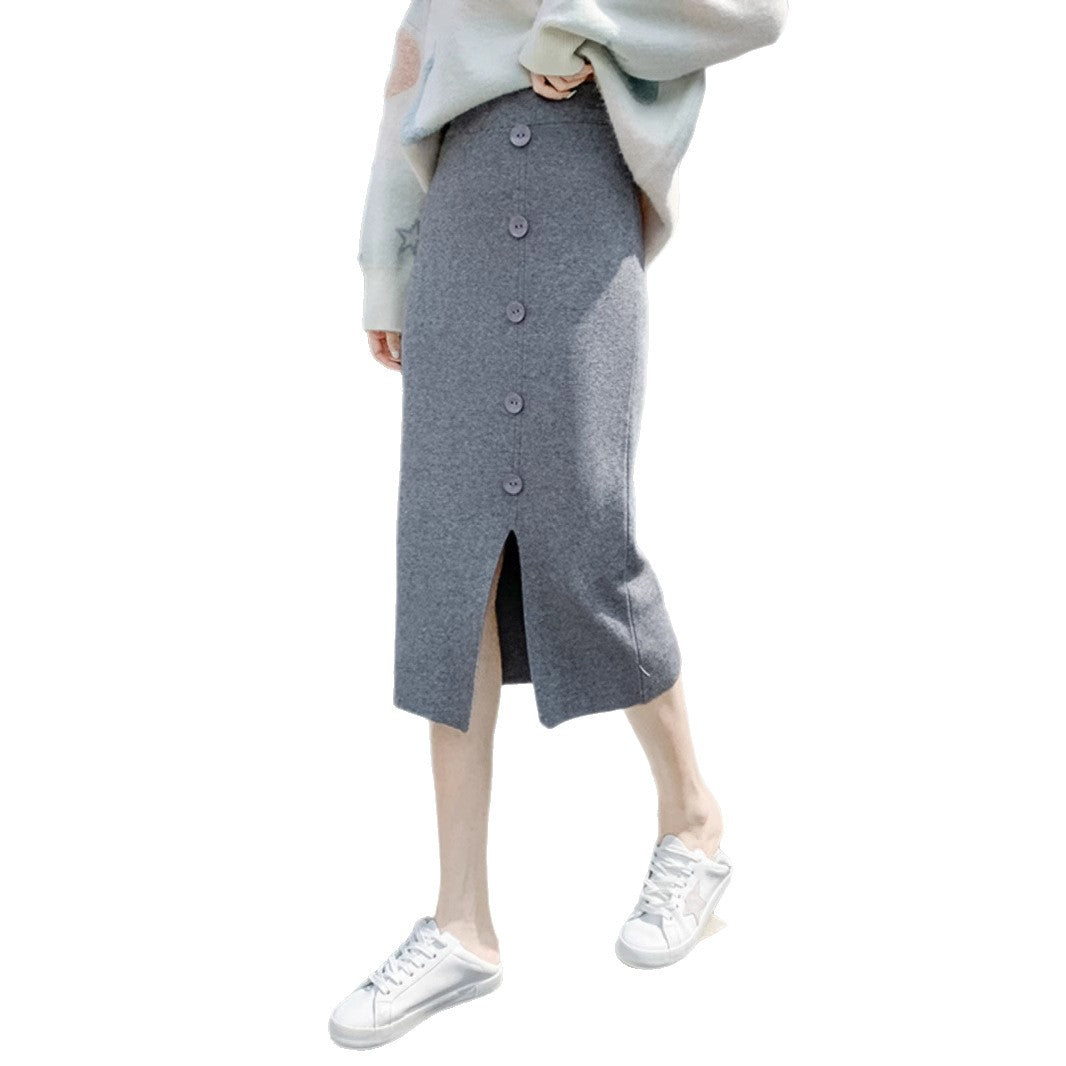 Ladies Elegant Maxi Skirt with Button Details and Slit Mune Fashion