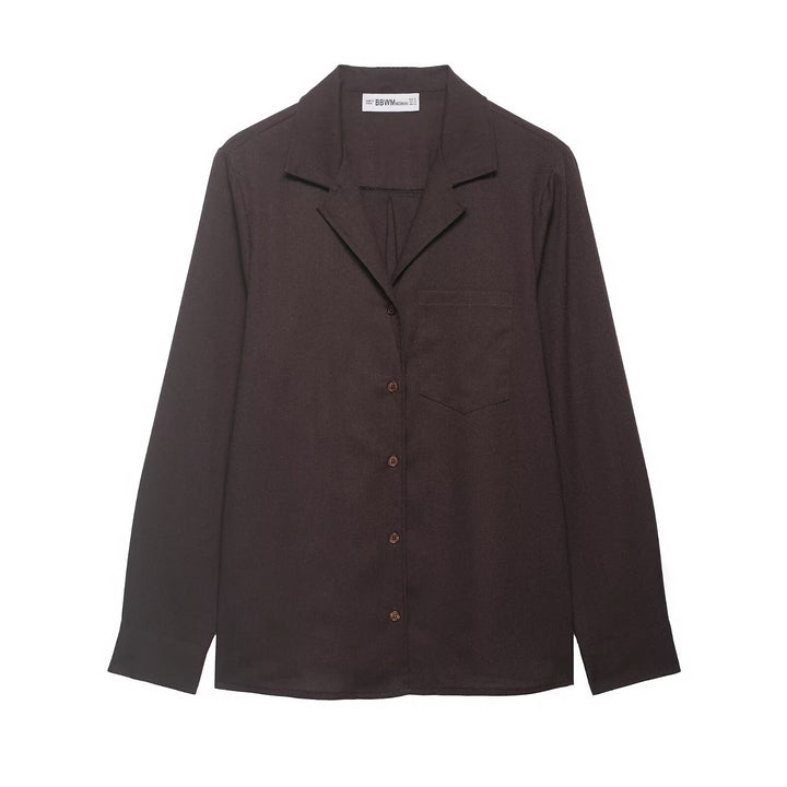 Women Loose Shirt with Lapel Collar, Full Button Placket and Chest Pocket Mune Fashion