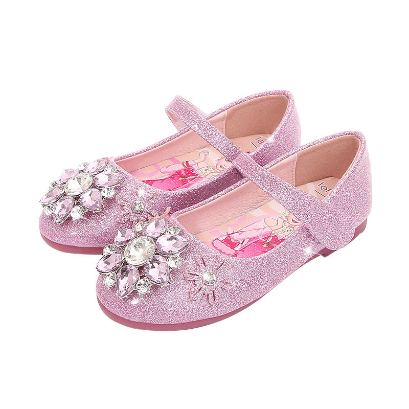 Girls Glittering Ballet Shoes with Flower Application Mune Fashion