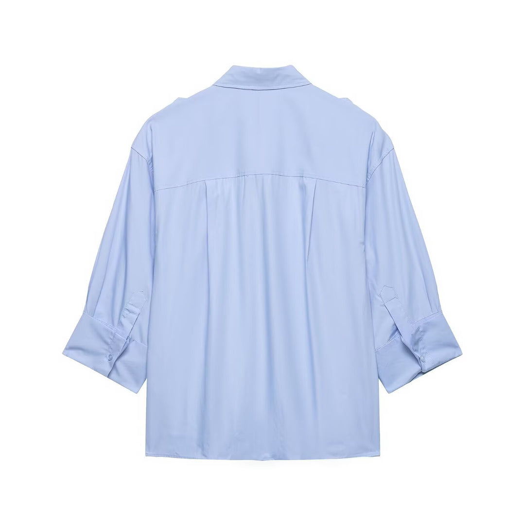 Women’s Oversized Shirt Blouse in Utility Style with Epaulettes and Flap Pockets Mune Fashion