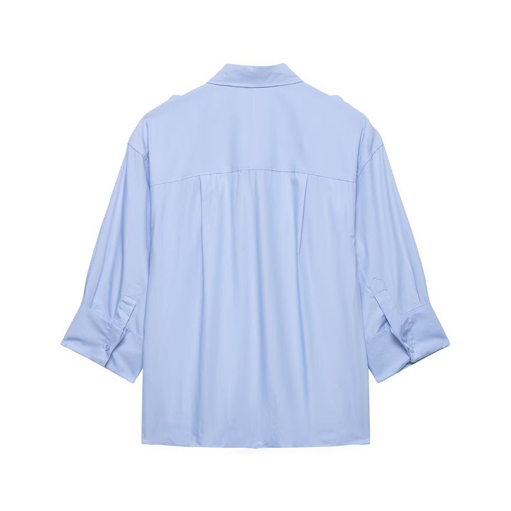 Women’s Oversized Shirt Blouse in Utility Style with Epaulettes and Flap Pockets Mune Fashion
