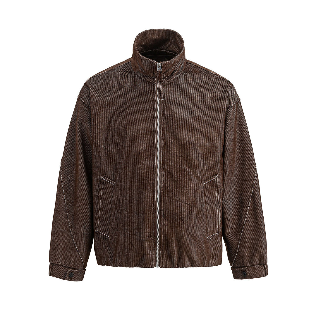 Unisex Short Cord Boxy Blouson with Stand Collar, Continuous Zipper and Elastic Hem Mune Fashion